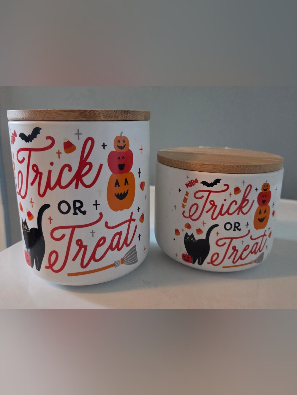 Trick or Treat Halloween Ceramic Canisters Set Of 2